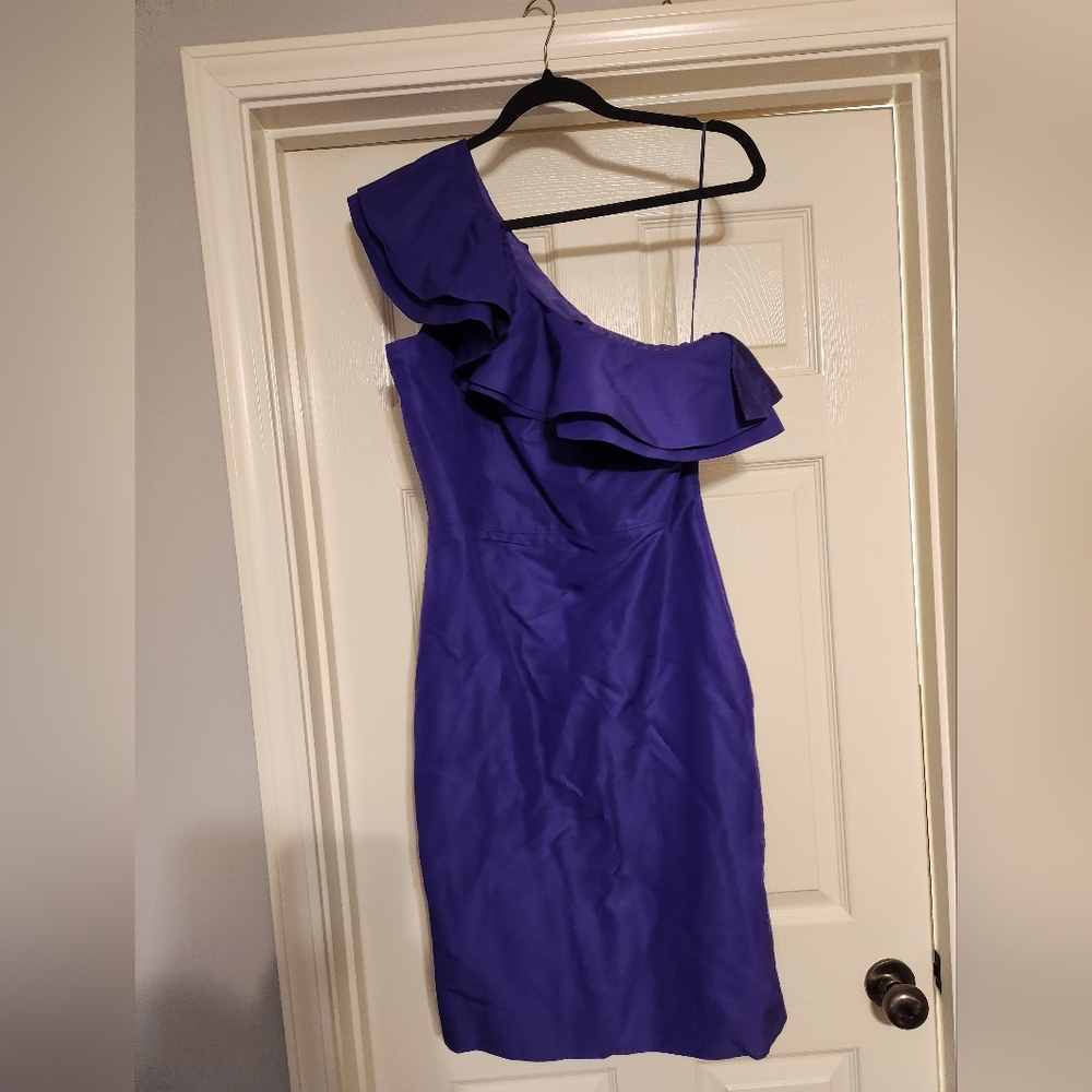 J Crew one shoulder ruffle Purple Dress NWT